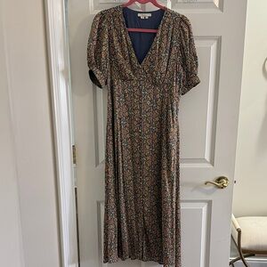 Boden Floral Paisley V-Neck Maxi Dress in Navy and Rust